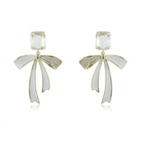 Sweet Ribbon Bow Lady Earrings Brass Micro-Inlaid Jewelry
