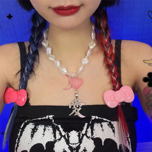 Sweetheart Girl Love Pearl Choker Necklace Y2K