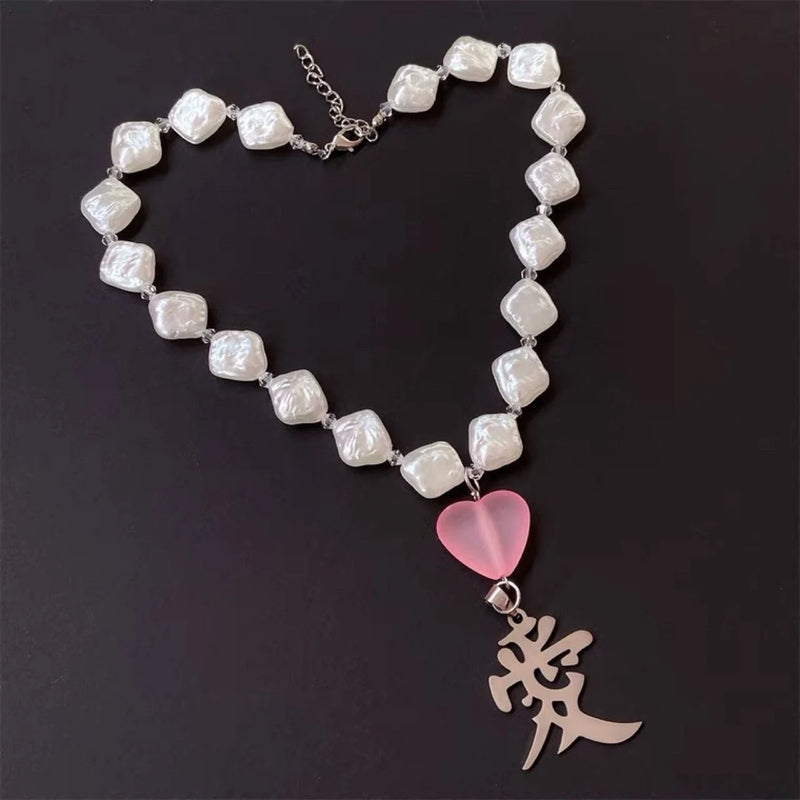 Sweetheart Girl Love Pearl Choker Necklace Y2K
