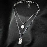 Bear Square Letter Pendant Necklace, Stainless Steel Sweater Chain