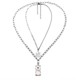 Bear Square Letter Pendant Necklace, Stainless Steel Sweater Chain
