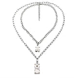 Bear Square Letter Pendant Necklace, Stainless Steel Sweater Chain