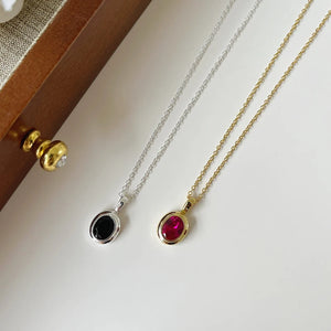 S925 Silver Oval Gem Collar Bone Necklace for Women