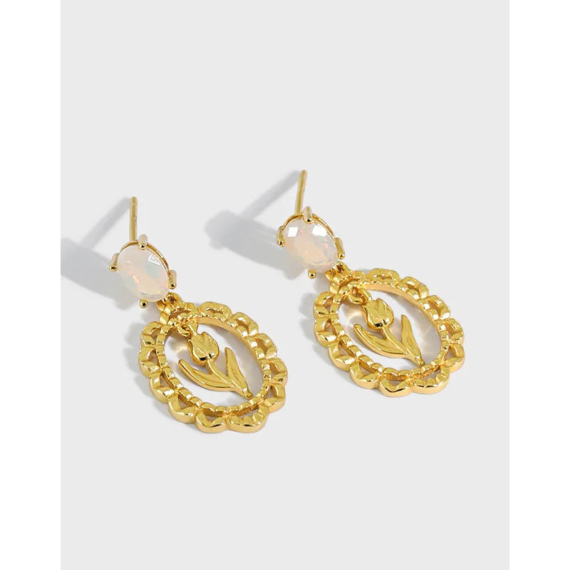 Tulip Flower S925 Silver Earrings 18K Gold-Plated