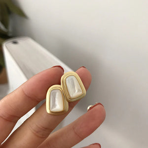 S925 Geometric Trapezoidal Agate Shell Earrings Female