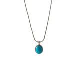 S925 Sterling Silver Oval Turquoise Snake Bone Necklace