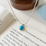 S925 Sterling Silver Oval Turquoise Snake Bone Necklace