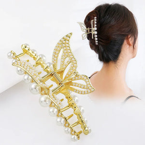 Butterfly Pearl Hairpin Big Head Goose Hair Clip
