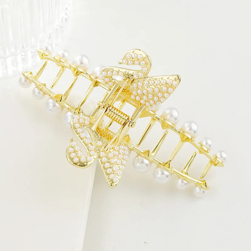 Butterfly Pearl Hairpin Big Head Goose Hair Clip