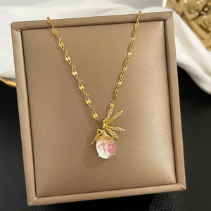 Colorful Crystal Angel Necklace Zircon Pendant Steel Chain
