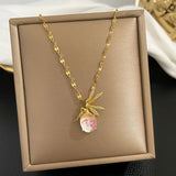 Colorful Crystal Angel Necklace Zircon Pendant Steel Chain