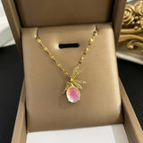 Colorful Crystal Angel Necklace Zircon Pendant Steel Chain