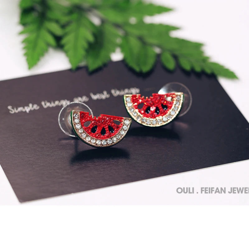 Rhinestone Watermelon Earrings & Stud Earrings Set