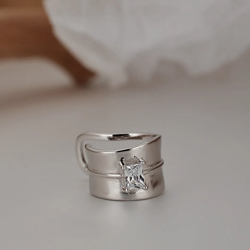 S925 Sterling Silver Square Drill Earclip for Women