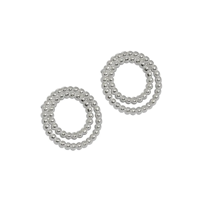 Sterling Silver Minimalist Earrings Beaded Double Layer Niche All-Match