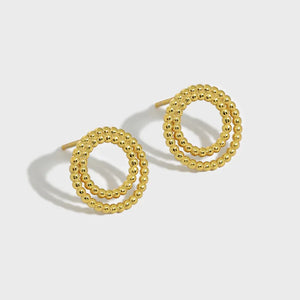 Sterling Silver Minimalist Earrings Beaded Double Layer Niche All-Match