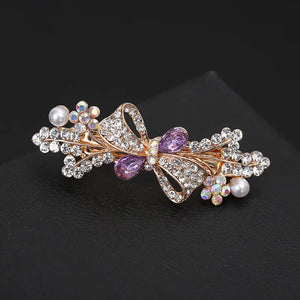 Retro Crystal Flower Spring Clip Hairpin Bow Hairpin