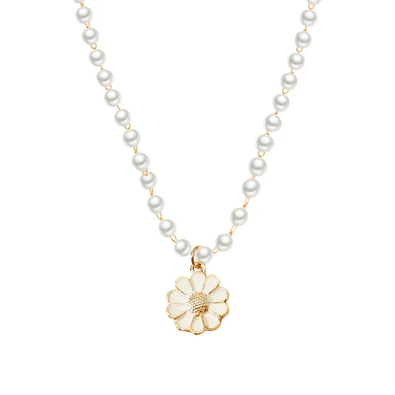 Floret Pearl Necklace Wind Flash Choker Jewelry