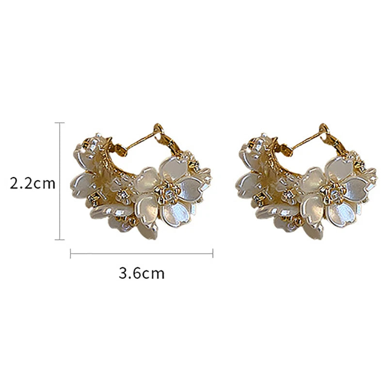 Light Pink Tulip Flower Pearl Stud Earrings Women Zircon Earring Party