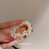 Light Pink Tulip Flower Pearl Stud Earrings Women Zircon Earring Party