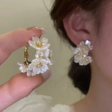 Light Pink Tulip Flower Pearl Stud Earrings Women Zircon Earring Party