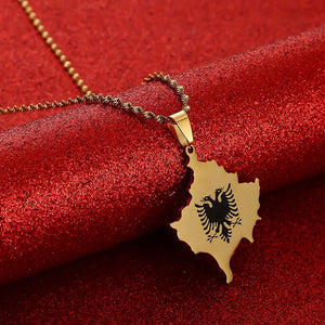 Kosovo Map Albania Eagle Pendant Necklaces Men Women Jewelry