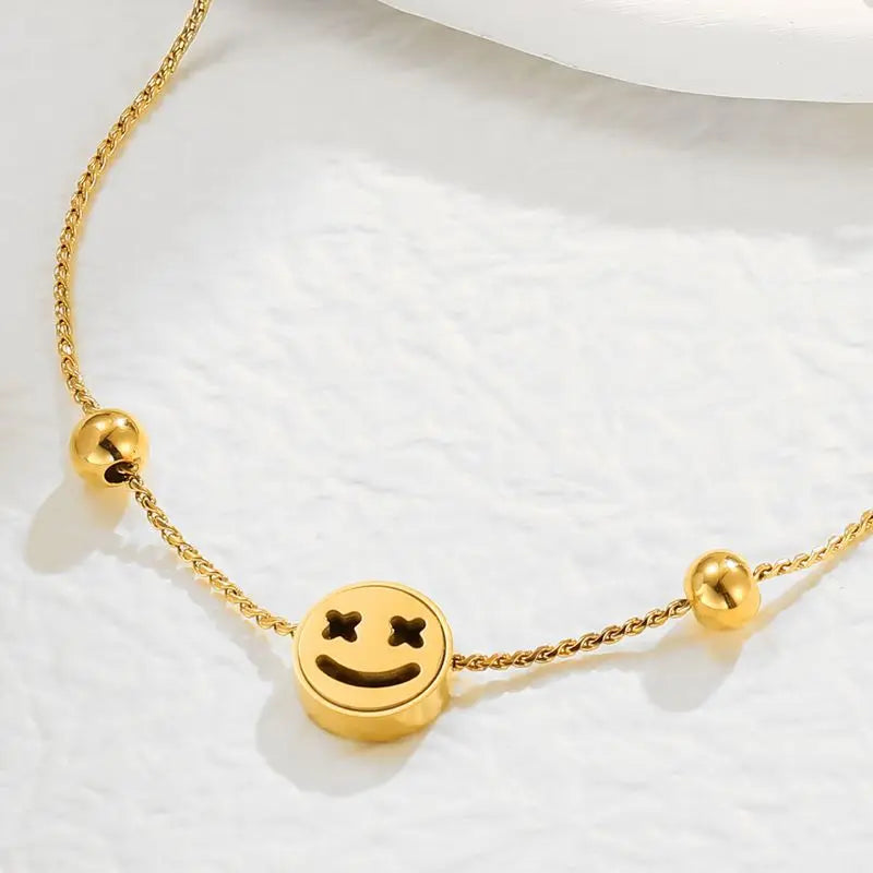 KouCh Lucky Face Chain Bracelet with Bead Chains