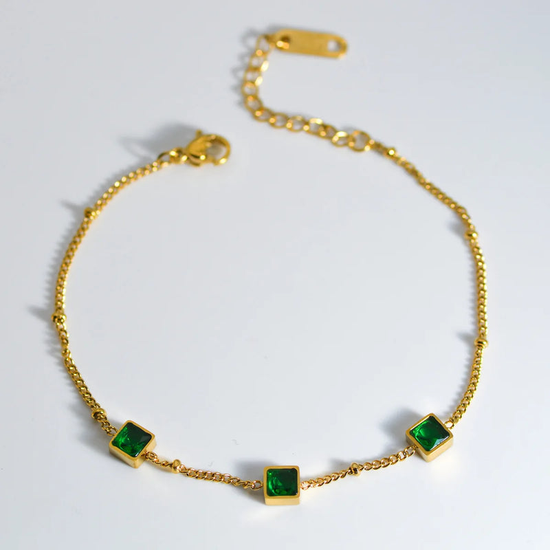 Green Red Zirconia Long Chain Bracelet for Woman Fine Jewelry