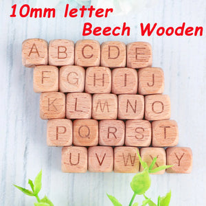 10MM Beech Wooden Alphabet Beads Square English Letter for DIY