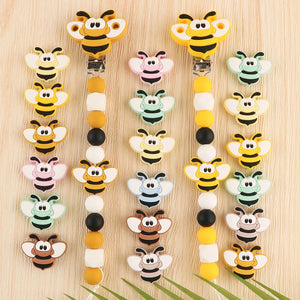 10Pcs Cartoon Bee Silicone Beads Teether Chewable DIY Pacifier