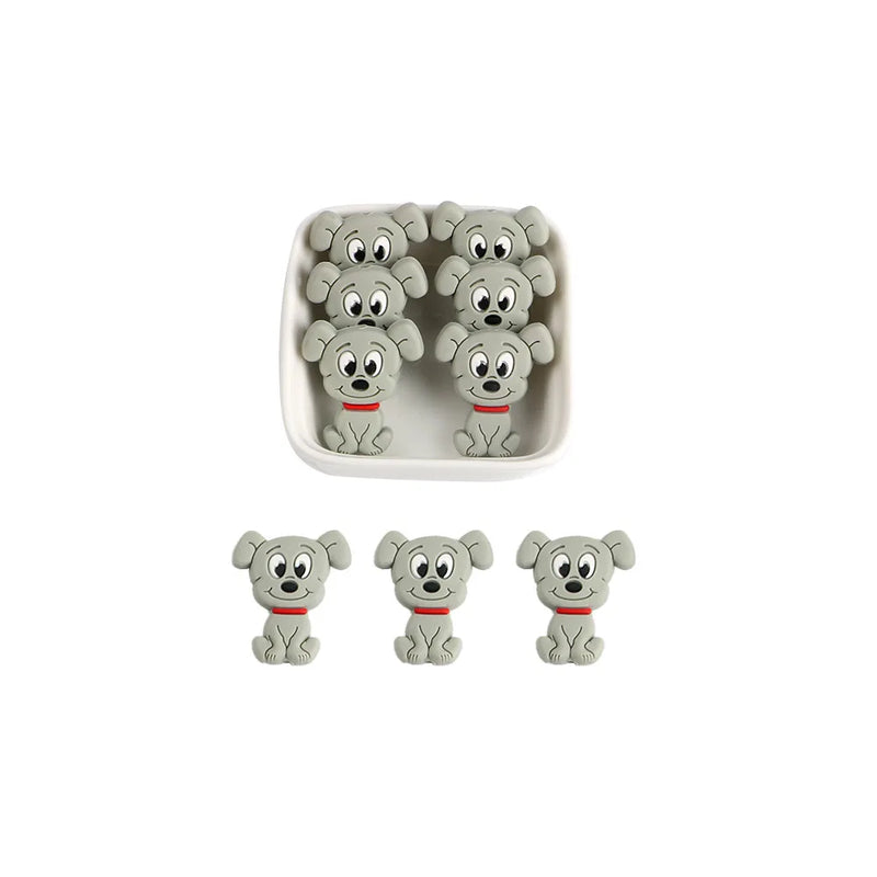 Kovict 10pcs Cartoon Dog Silicone Beads Baby Teether DIY Toy Necklace Pendant