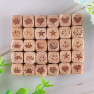 12MM Natural Beech Cartoon Square Wooden Beads DIY Jewelry Necklace