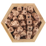 12mm Natural Beech Square Wooden Beads Cartoon Print Bead DIY Necklace Bracelet