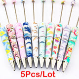 5Pcs Leopard Printed DIY Beadable Ballpoint Pen Jewelry Office Supplies