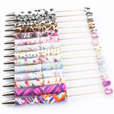 5Pcs Leopard Printed DIY Beadable Ballpoint Pen Jewelry Office Supplies