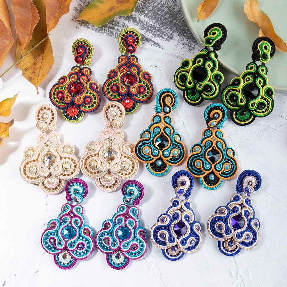 Vintage Soutache Earrings For Women Dangle Charms Bohemian Jewelry