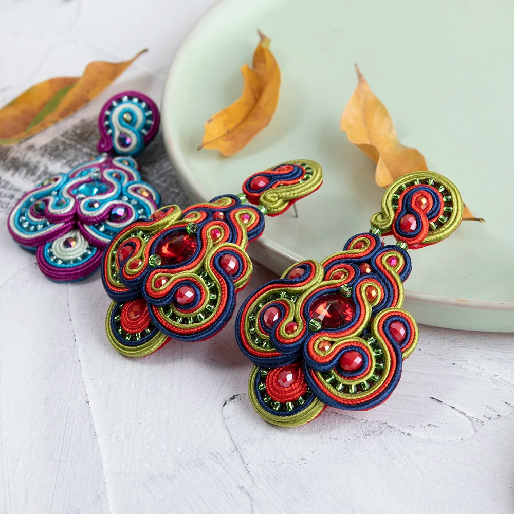 Vintage Soutache Earrings For Women Dangle Charms Bohemian Jewelry
