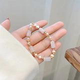 Kpop Women Charm Bracelet Chalcedony Hand Pearl Beads