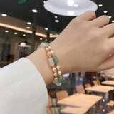 Kpop Women Charm Bracelet Chalcedony Hand Pearl Beads