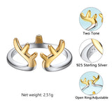 925 Silver Deer Horn Animal Love Cat Adjustable Ring R6250