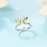 925 Silver Deer Horn Animal Love Cat Adjustable Ring R6250