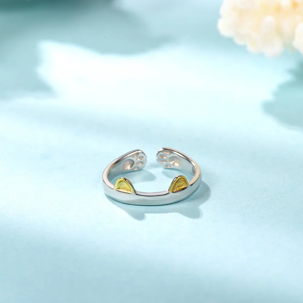 925 Silver Deer Horn Animal Love Cat Adjustable Ring R6250