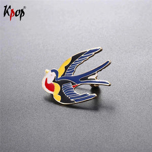 Colorful Swallows Birds Enamel Brooch Yellow Gift Pin Animal Jewelry B2719