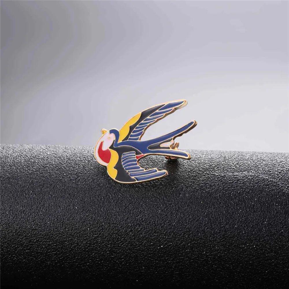 Colorful Swallows Birds Enamel Brooch Yellow Gift Pin Animal Jewelry B2719