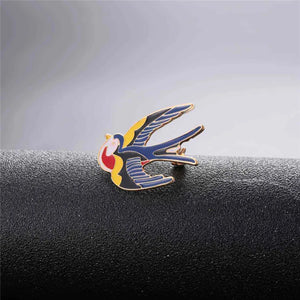 Colorful Swallows Birds Enamel Brooch Yellow Gift Pin Animal Jewelry B2719