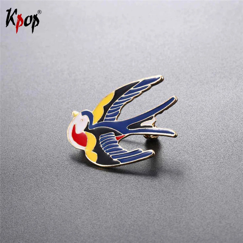 Colorful Swallows Birds Enamel Brooch Yellow Gift Pin Animal Jewelry B2719