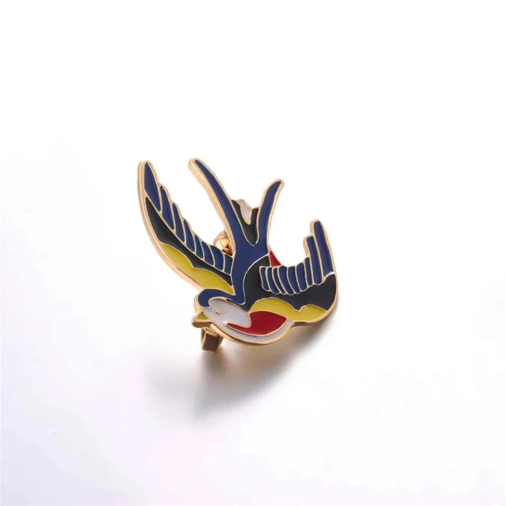 Colorful Swallows Birds Enamel Brooch Yellow Gift Pin Animal Jewelry B2719