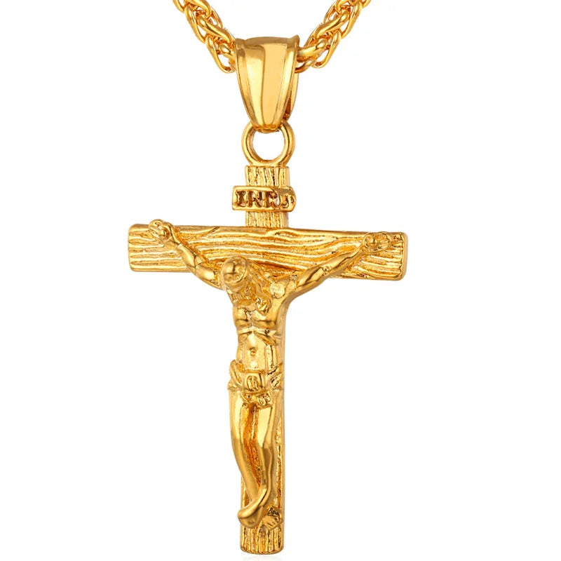 Cross Pendant Necklace Stainless Steel INRI Crucifix Charm Men
