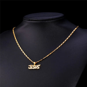 Crystal Necklace Letter Jesus Gold/Silver Pendant