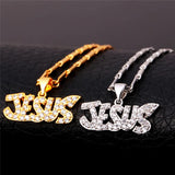 Crystal Necklace Letter Jesus Gold/Silver Pendant